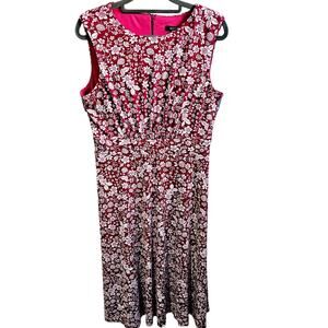 Adorne Women's Size 10 Sleeveless Sheath Dress Berry Red White Floral Summer